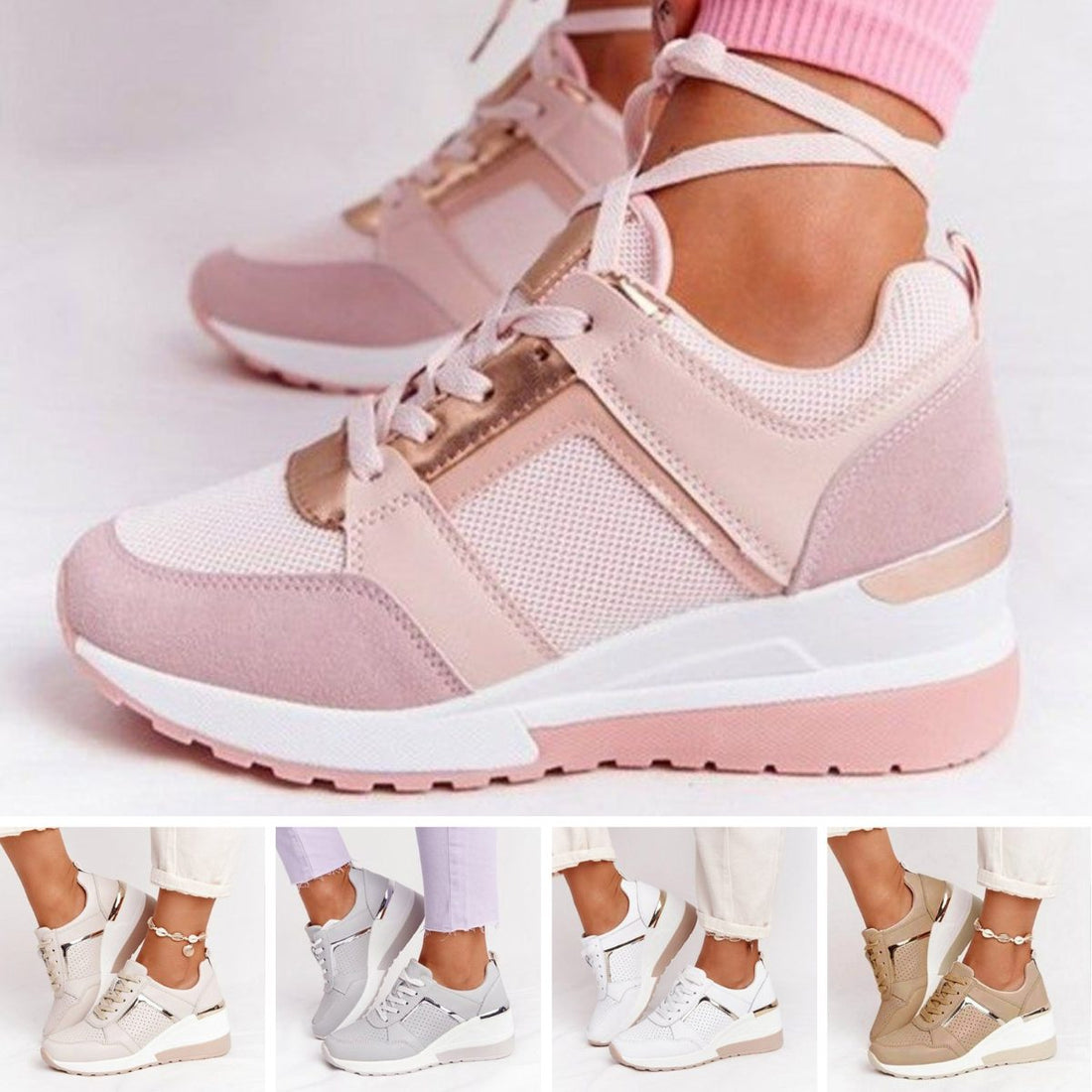 Damen Laufschuhe mit Netzgewebe und Blockabsatz