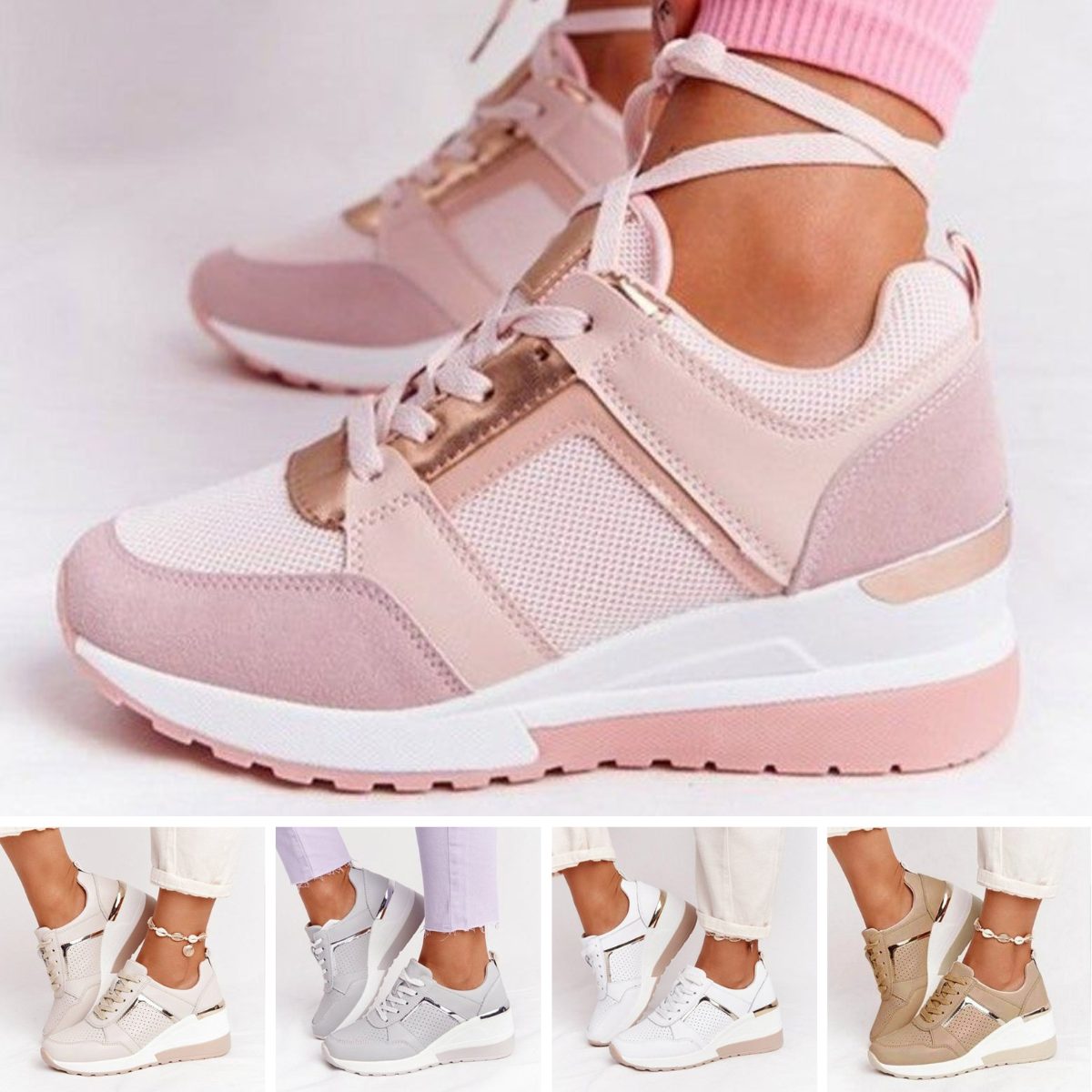 Damen Laufschuhe mit Netzgewebe und Blockabsatz