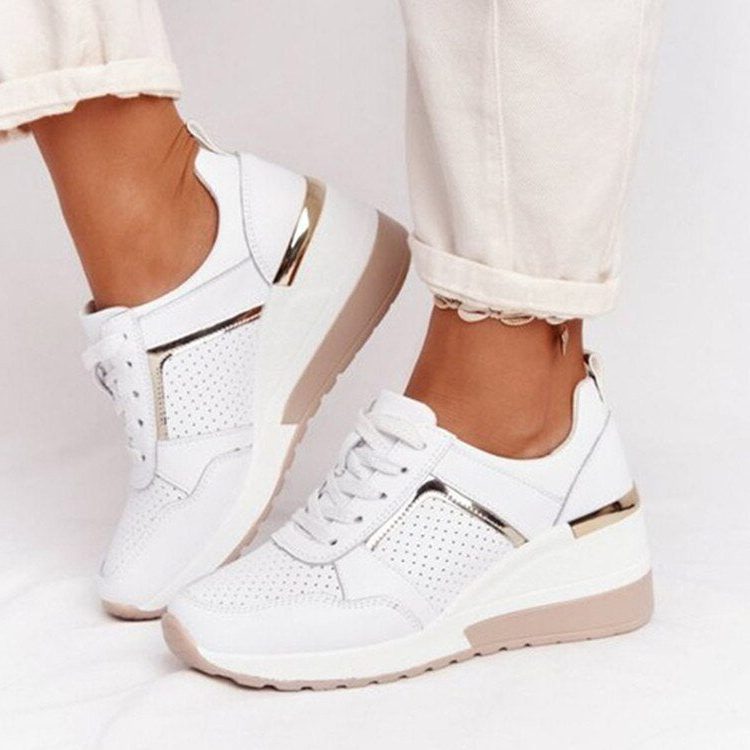 Damen Laufschuhe mit Netzgewebe und Blockabsatz - Weiss