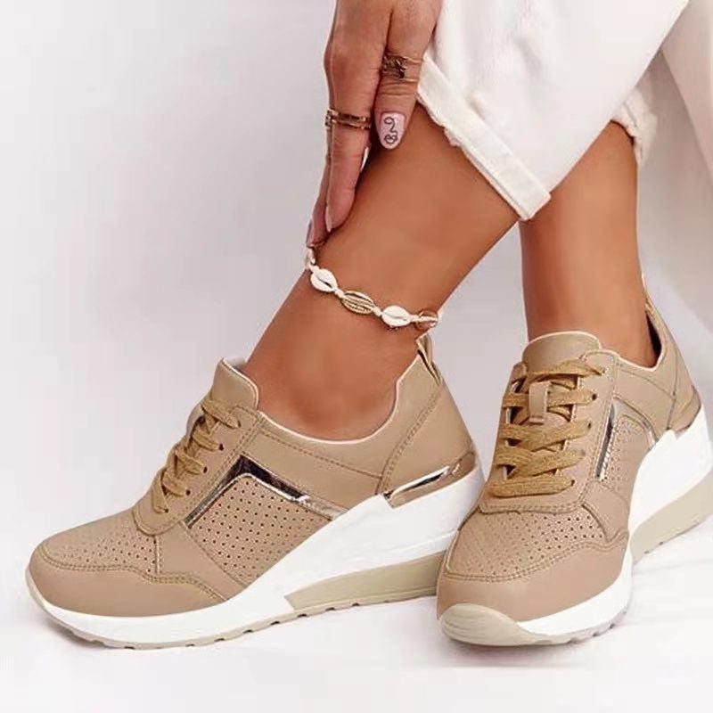 Damen Laufschuhe mit Netzgewebe und Blockabsatz - Khaki
