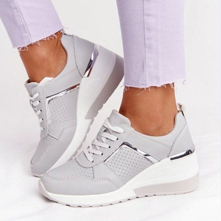 Damen Laufschuhe mit Netzgewebe und Blockabsatz - Grau