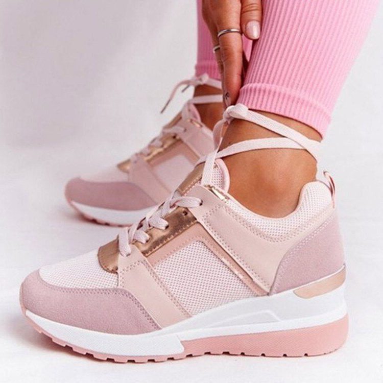 Damen Laufschuhe mit Netzgewebe und Blockabsatz - Rosa
