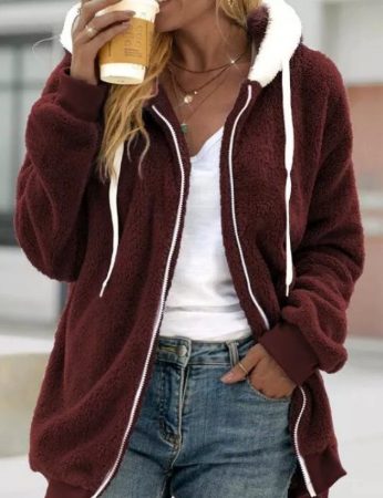 Damen Oversize Fleece Zip-Hoodie mit Kapuze - Rot