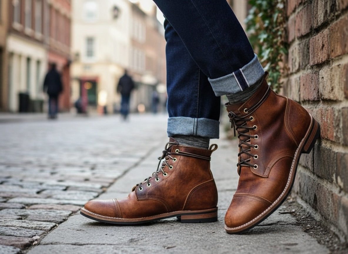 Herren Schnürboots aus Leder mit Seitennähten - View 3