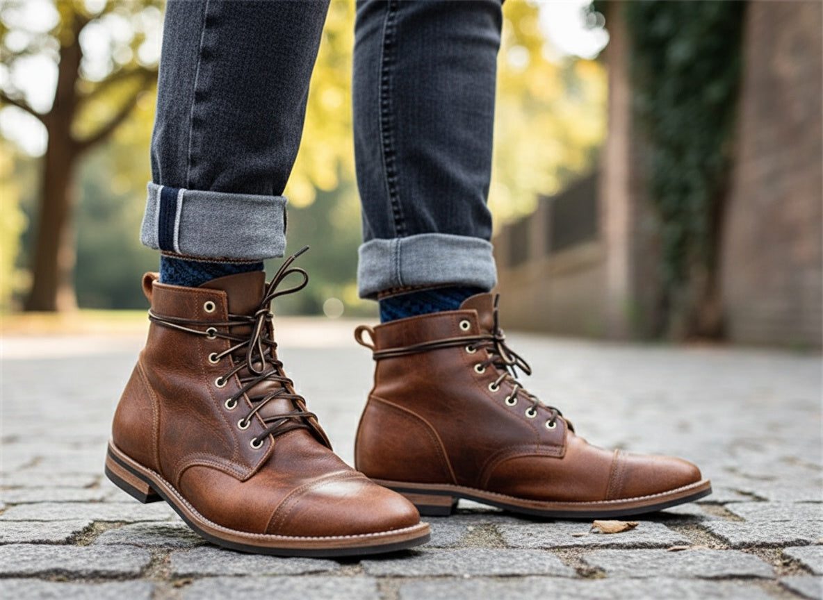 Herren Schnürboots aus Leder mit Seitennähten - View 4