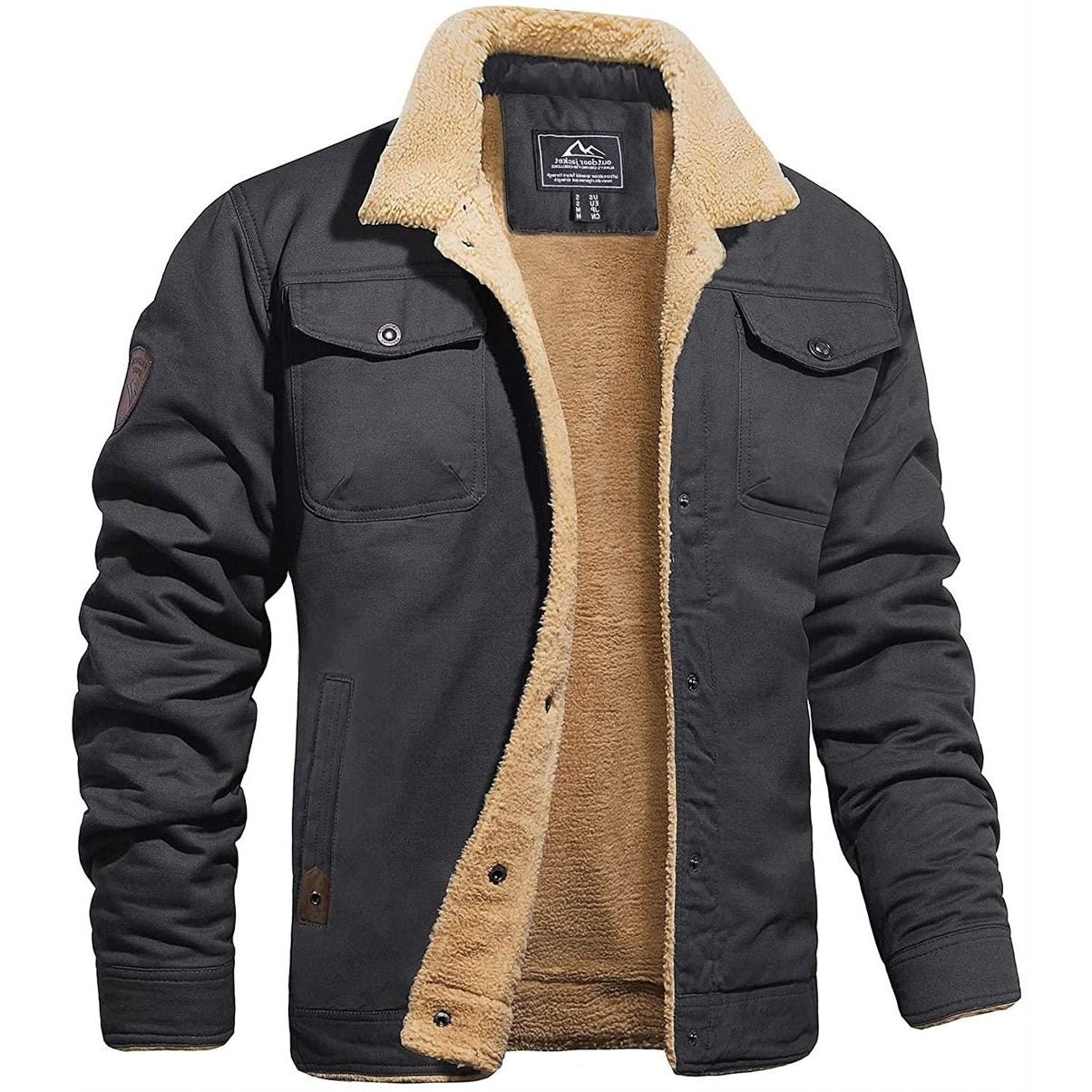 Herren Bomberjacke mit Kunstfellkragen - Grau
