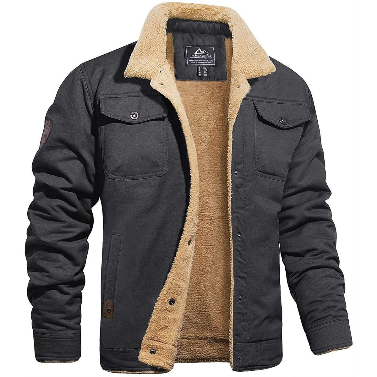 Herren Bomberjacke mit Kunstfellkragen - Grau