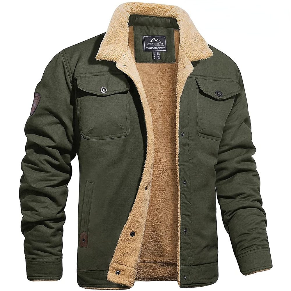 Herren Bomberjacke mit Kunstfellkragen - Grün