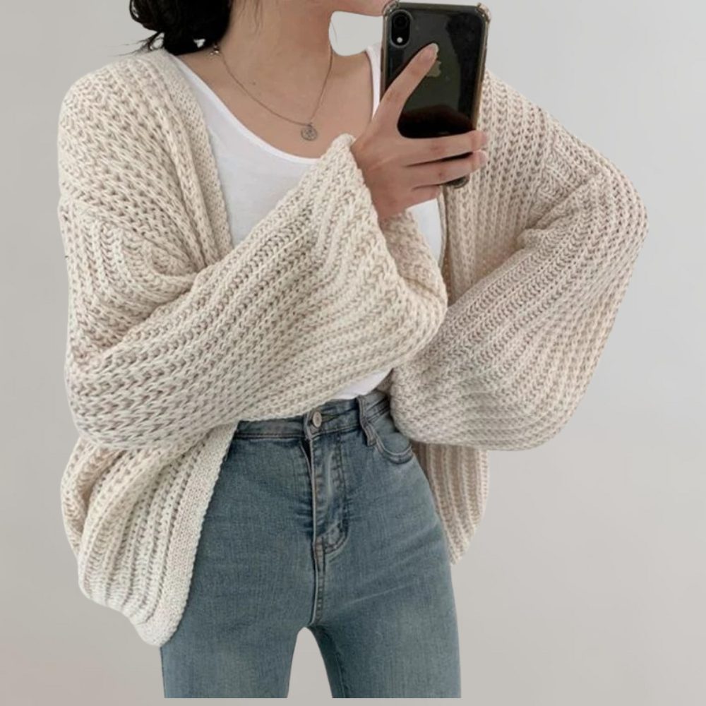 Damen Oversize Strickjacke mit Langen Ärmeln