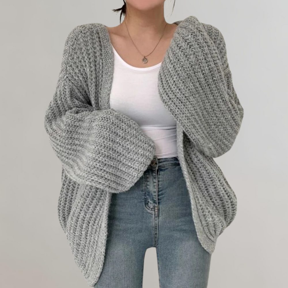 Damen Oversize Strickjacke mit Langen Ärmeln - Grau