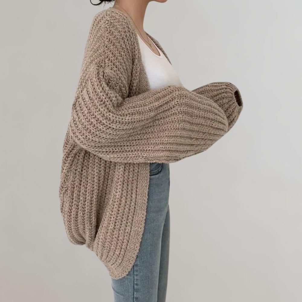 Damen Oversize Strickjacke mit Langen Ärmeln - View 2