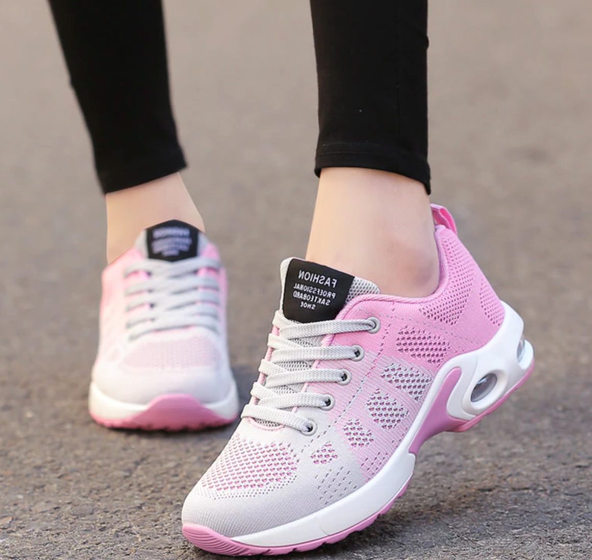 Damen Laufschuhe mit Schnürung und Netzgewebe - Rosa-Grau
