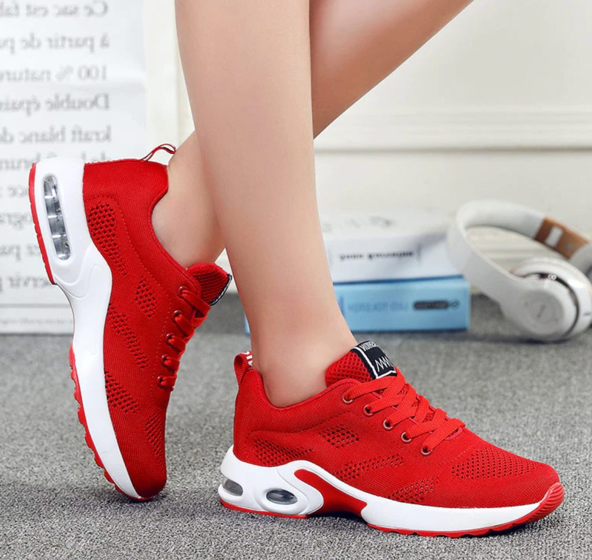 Damen Laufschuhe mit Schnürung und Netzgewebe - Rot