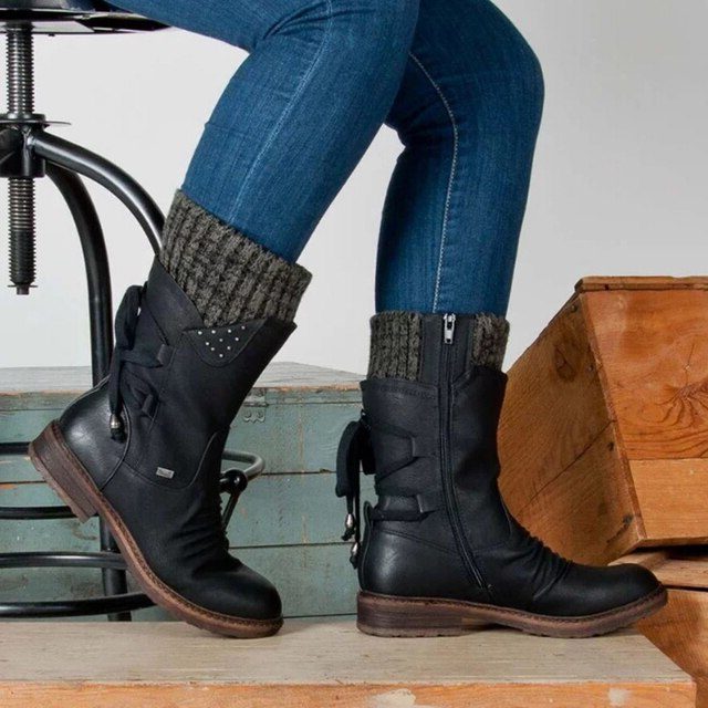 Damen Knöchelhoch Stiefeletten mit Reissverschluss