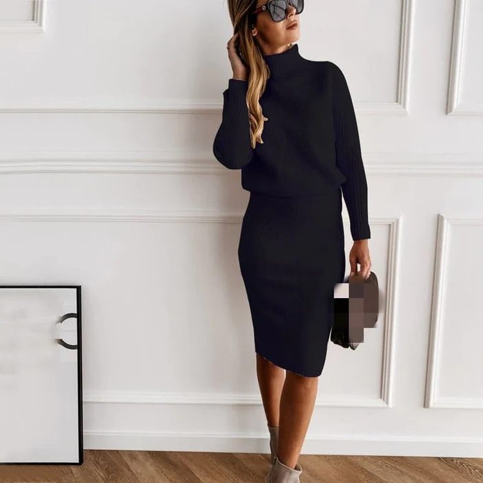 Damen Strickkleid mit Langen Ärmeln und Rundhals