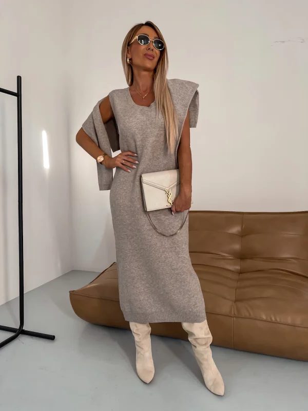Damen Midikleid mit Rollkragen und Kurzen Ärmeln - View 4