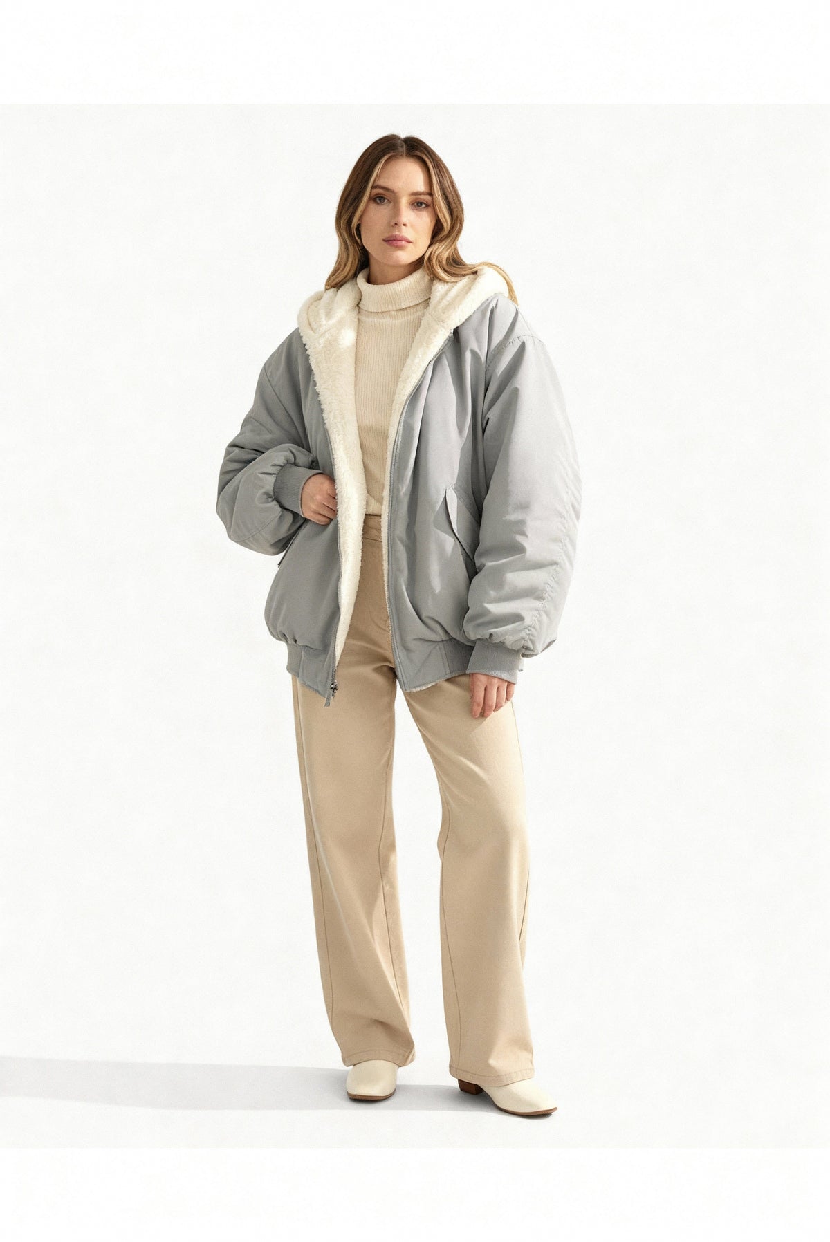 Damen Oversize Winterjacke mit Fleecefutter und Kapuze