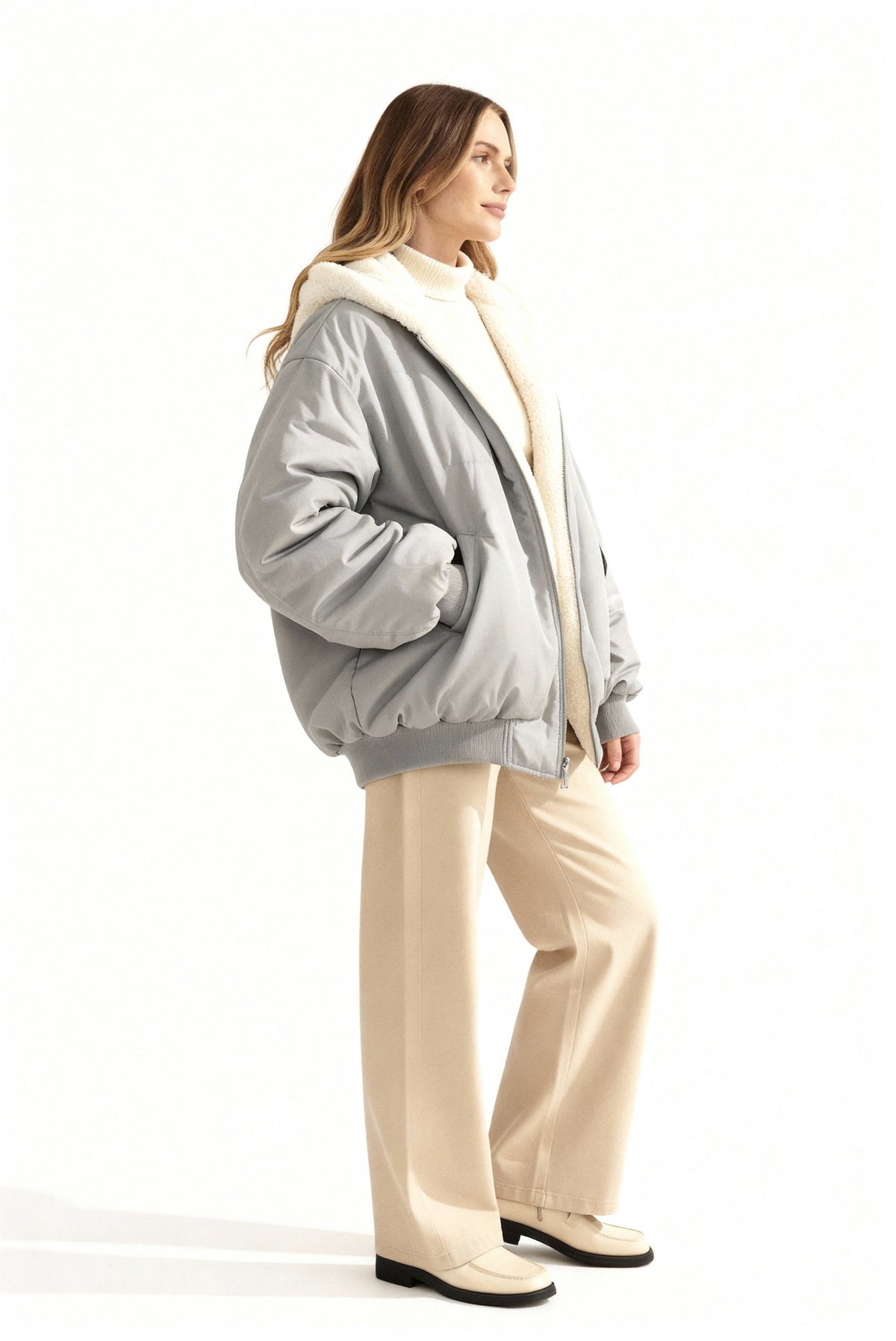 Damen Oversize Winterjacke mit Fleecefutter und Kapuze - View 2