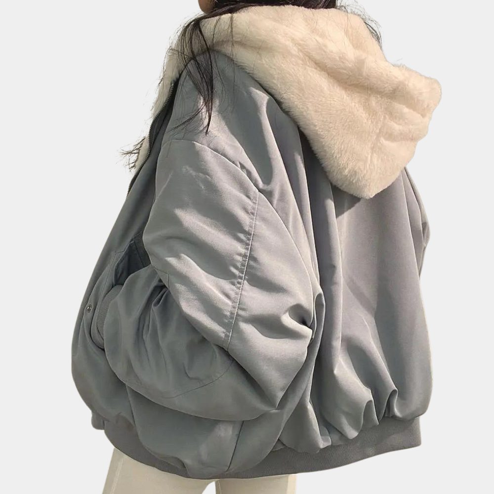 Damen Oversize Winterjacke mit Fleecefutter und Kapuze - View 5