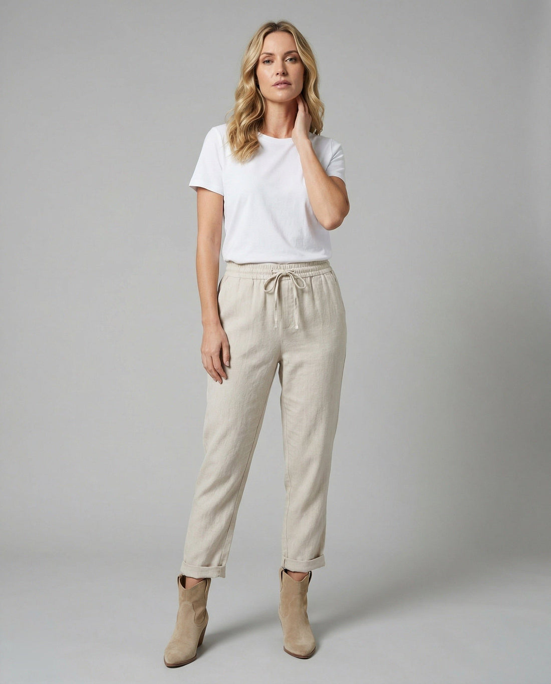 Damen Leinen Weite Hose mit Taschen