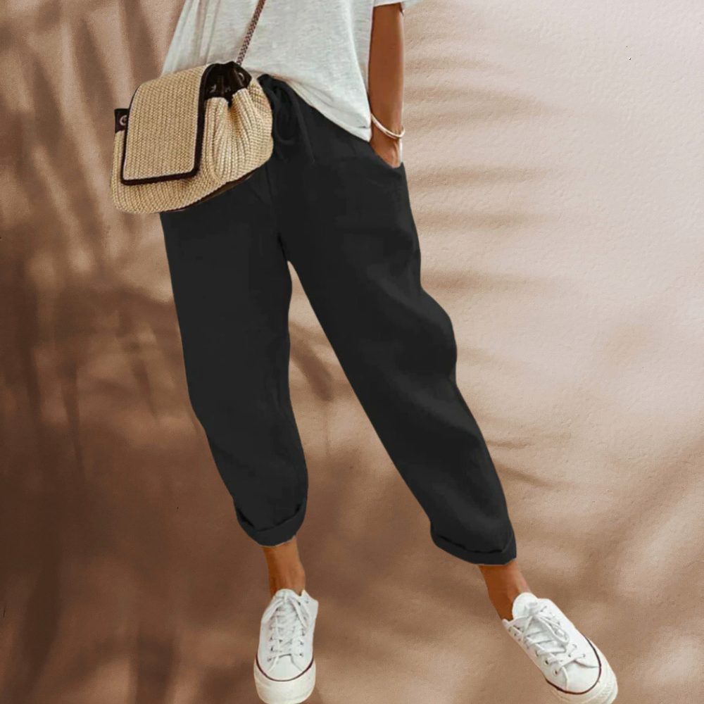Damen Leinen Weite Hose mit Taschen - View 6