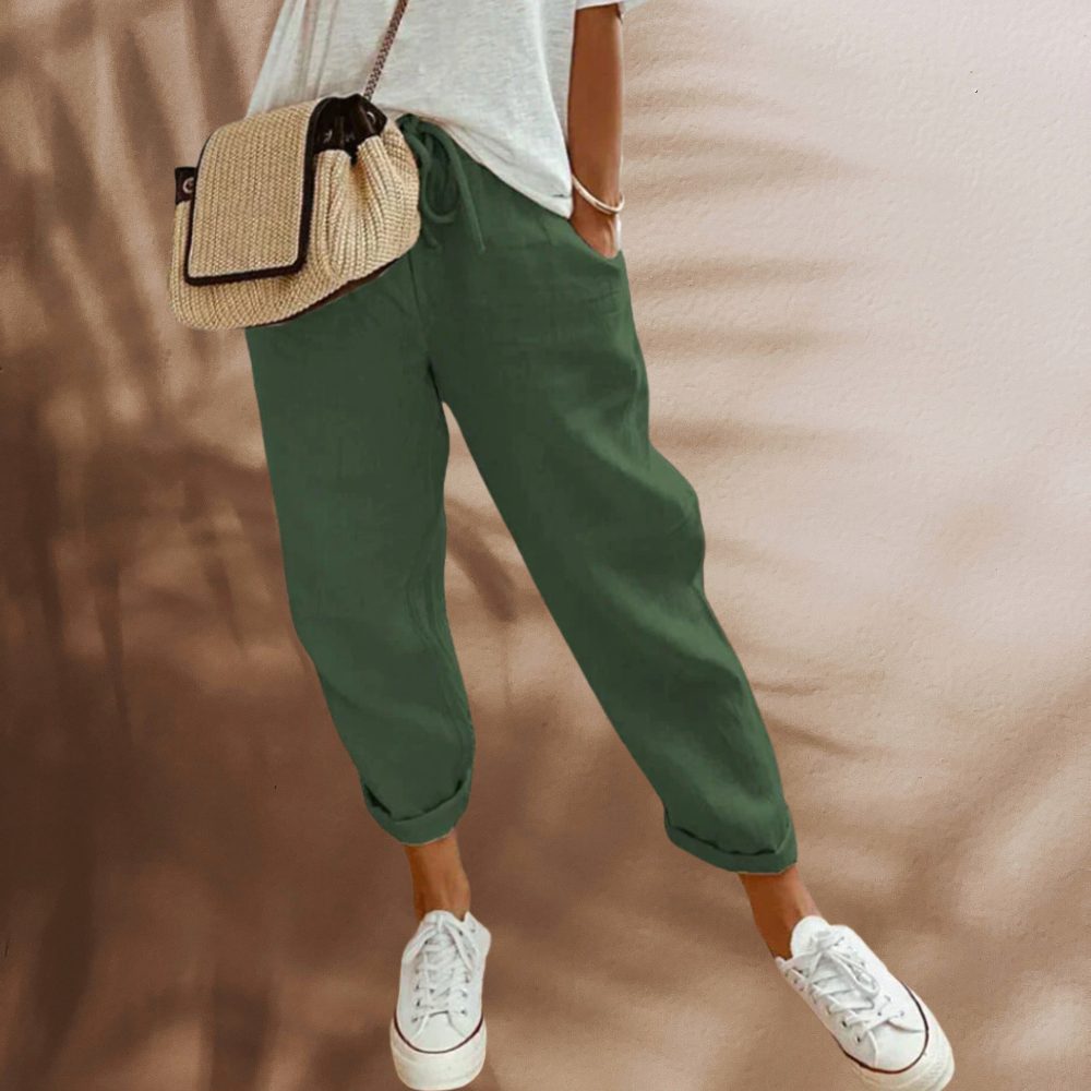 Damen Leinen Weite Hose mit Taschen - View 7