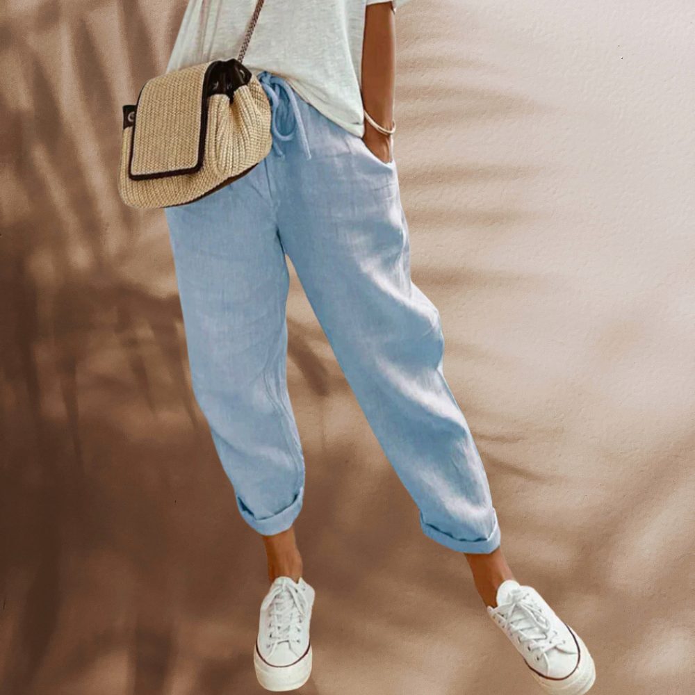 Damen Leinen Weite Hose mit Taschen - View 8