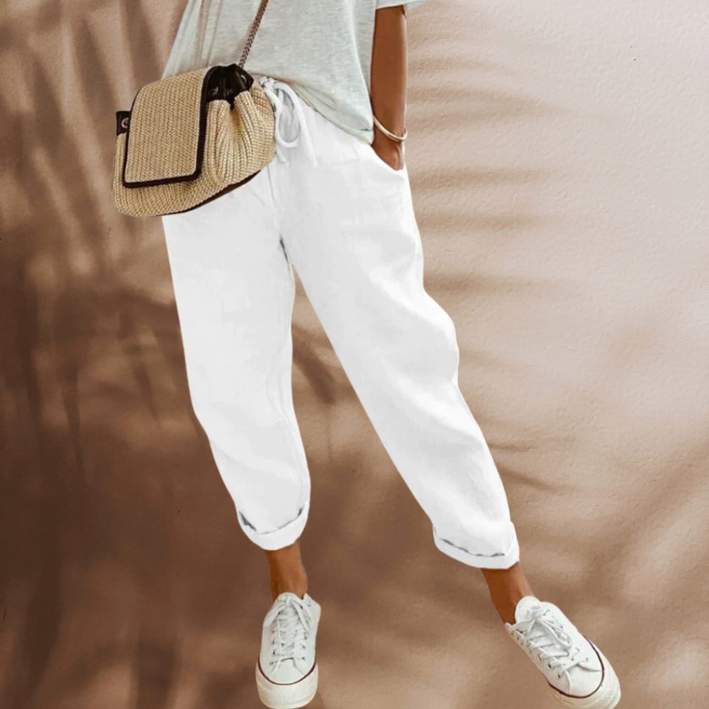 Damen Leinen Weite Hose mit Taschen - View 9