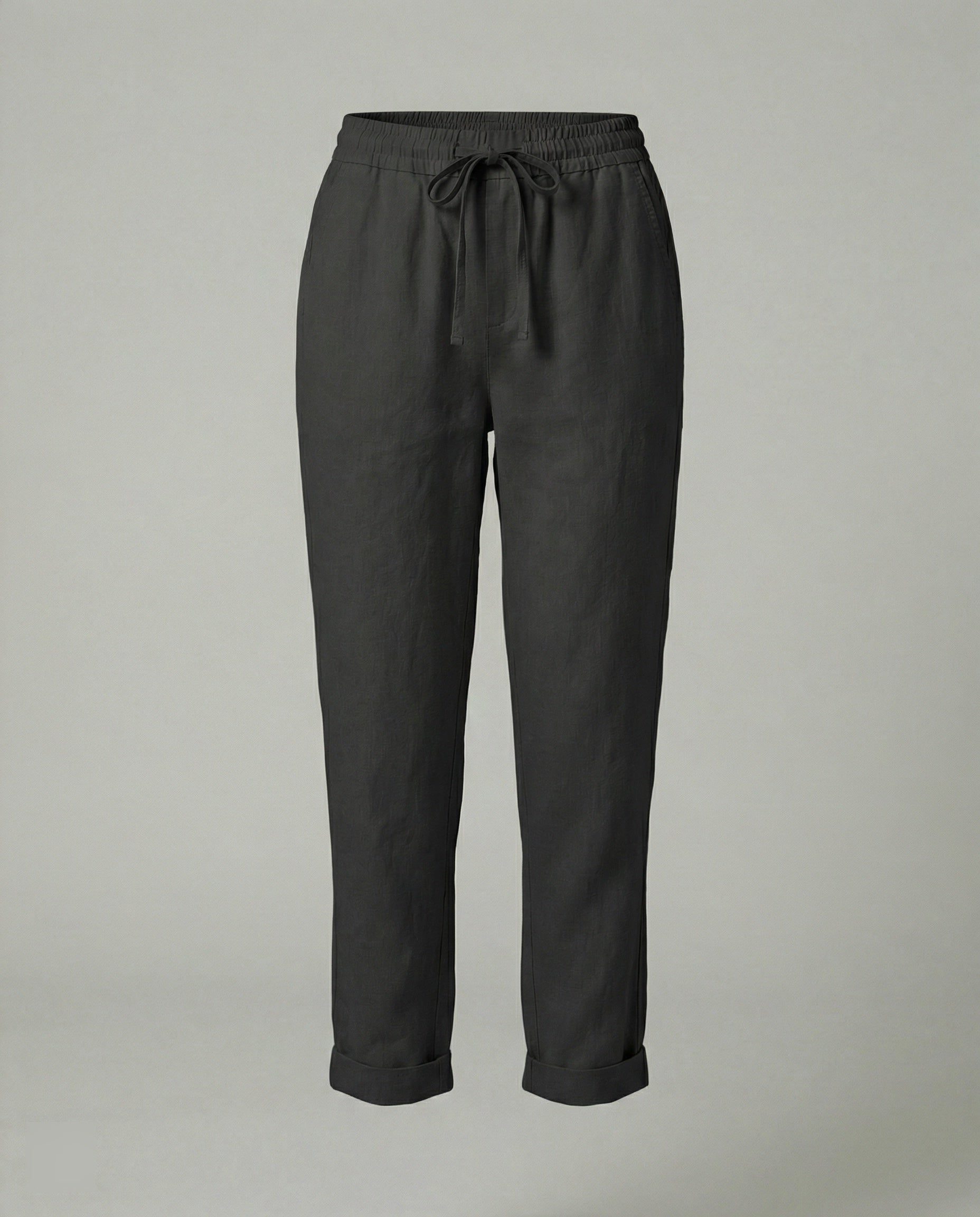 Damen Leinen Weite Hose mit Taschen - Schwarz