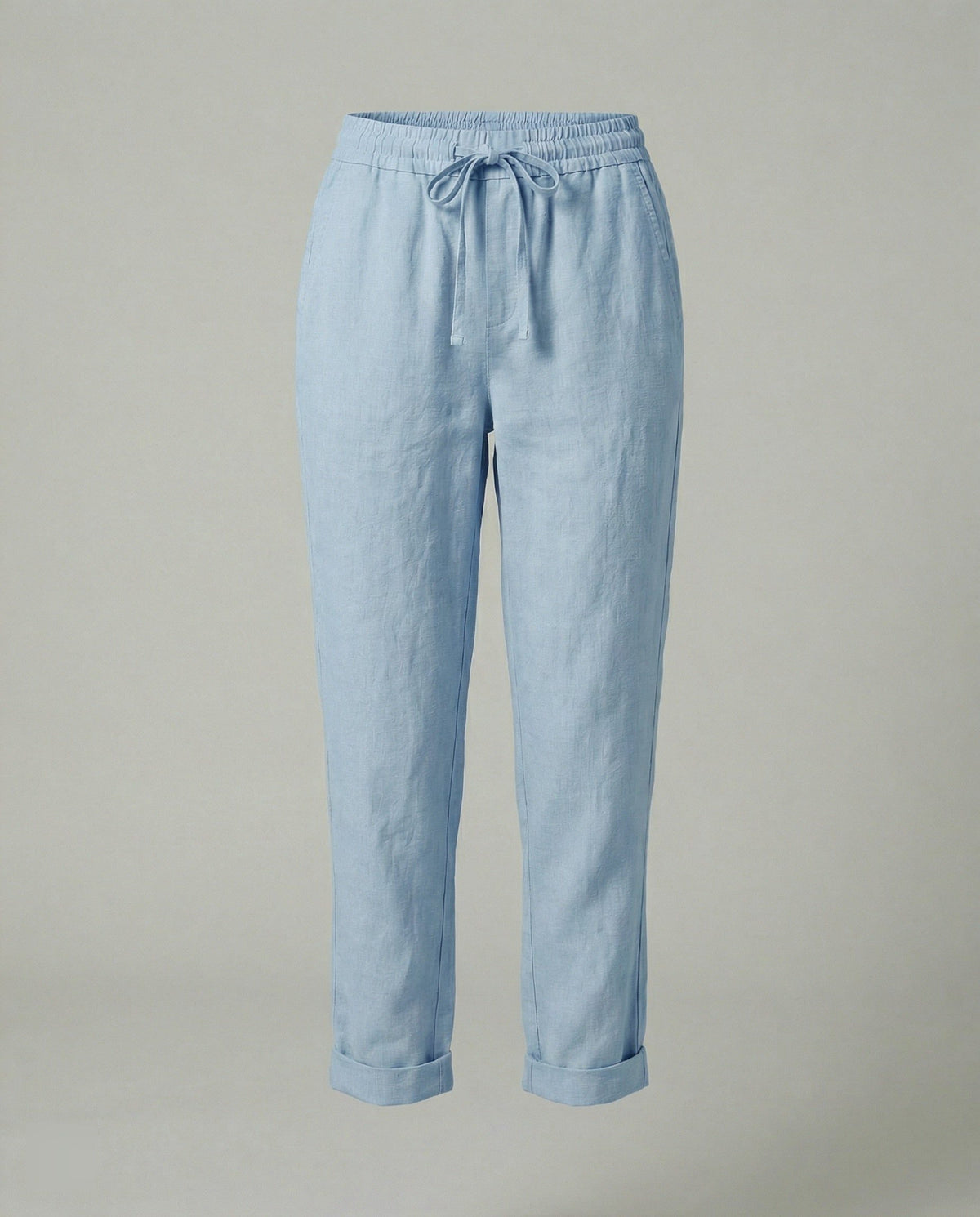 Damen Leinen Weite Hose mit Taschen - Blau