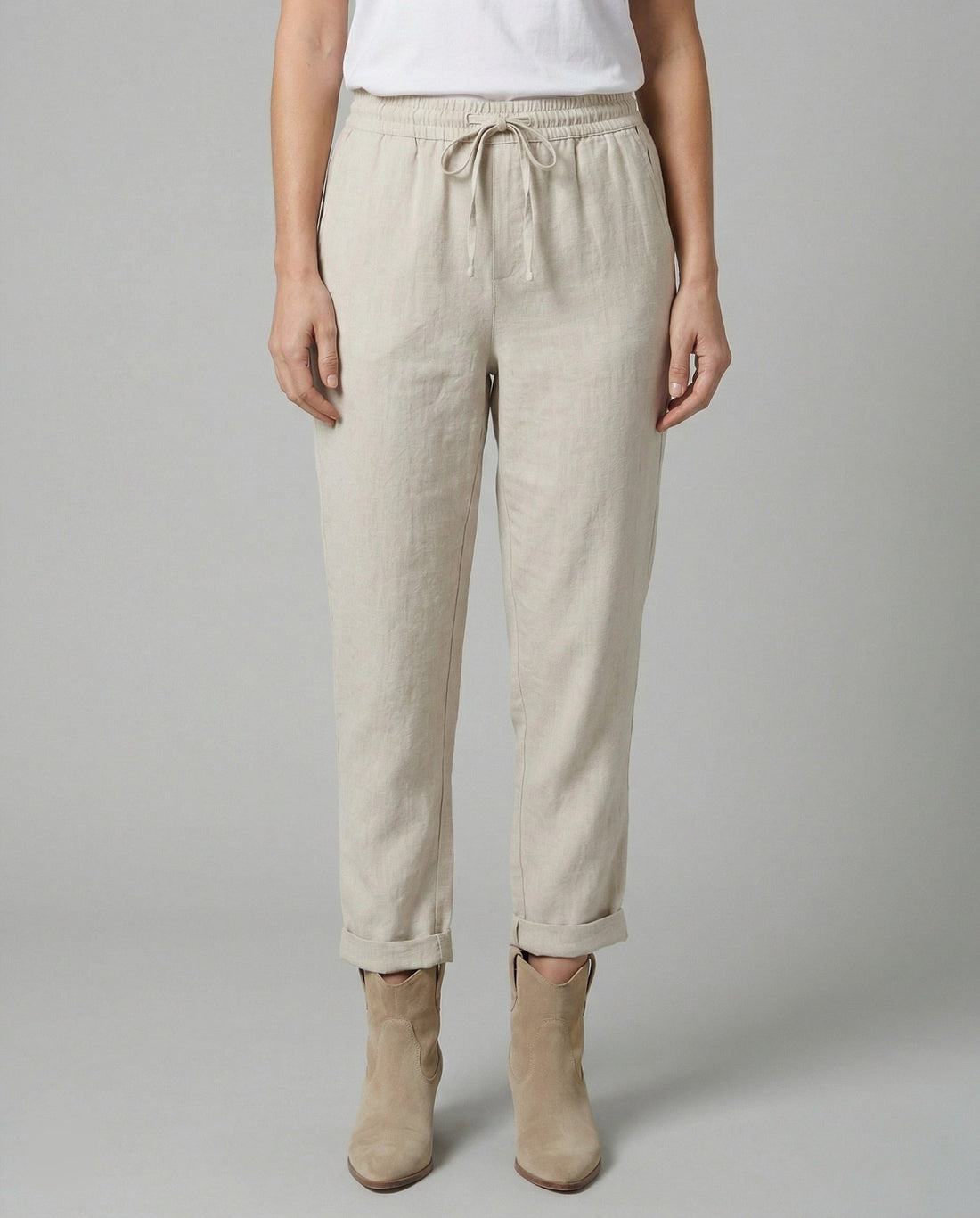 Damen Leinen Weite Hose mit Taschen