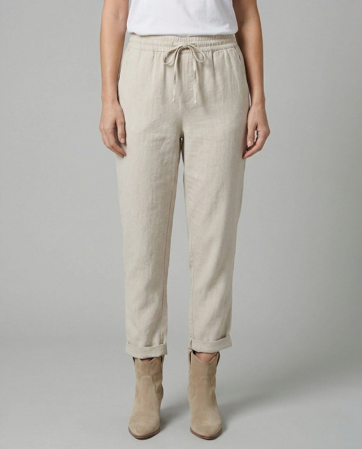 Damen Leinen Weite Hose mit Taschen - View 2