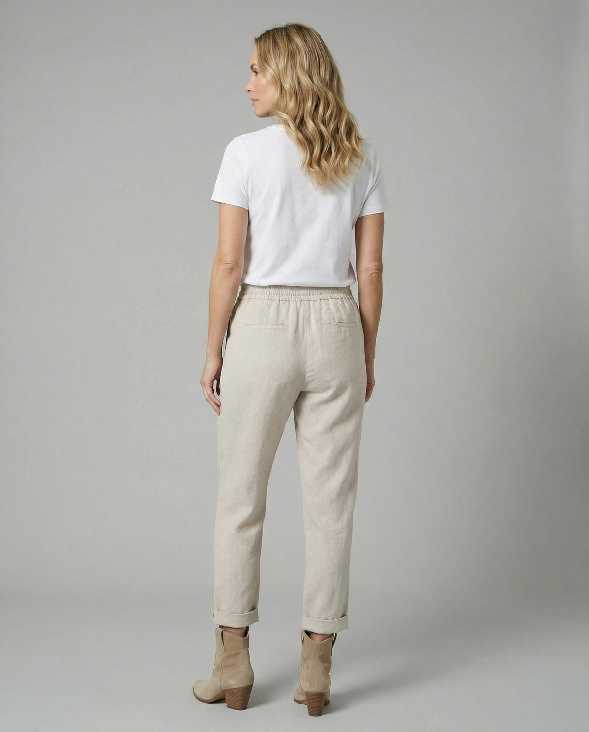 Damen Leinen Weite Hose mit Taschen - View 3
