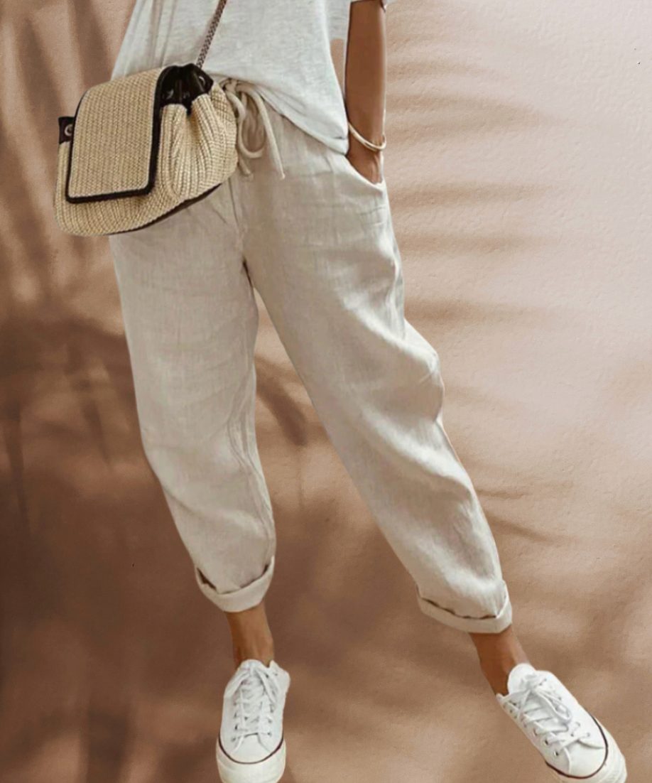 Damen Leinen Weite Hose mit Taschen - View 5