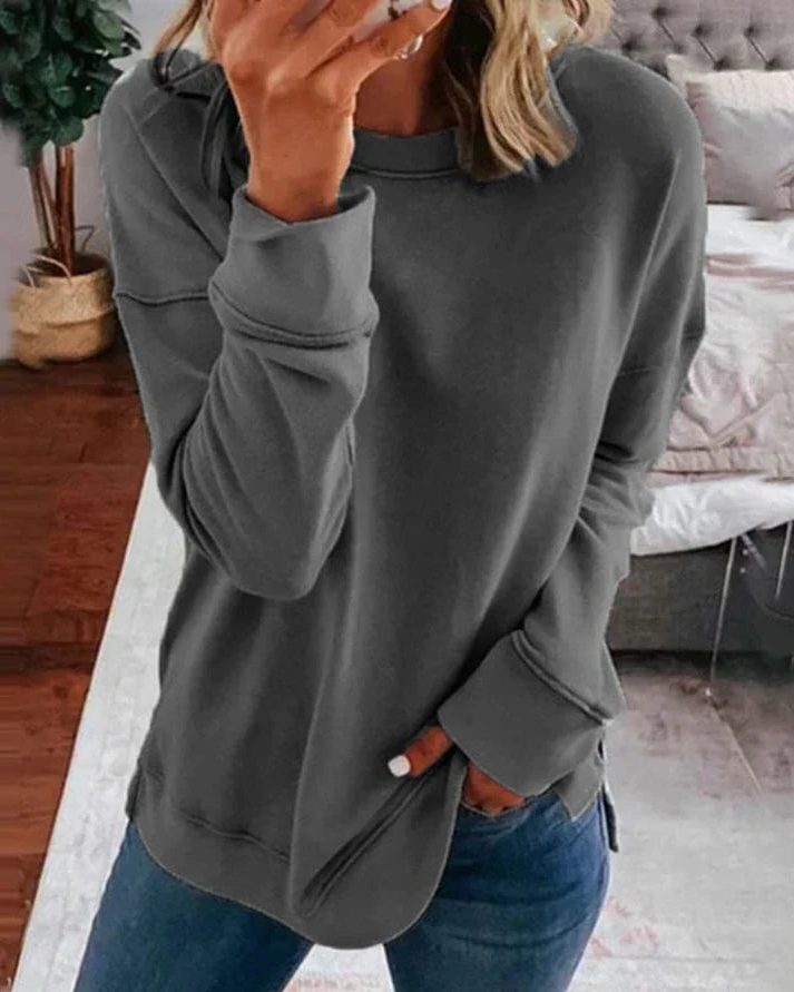 Damen Oversized Sweatshirt mit Langen Ärmeln - Grau