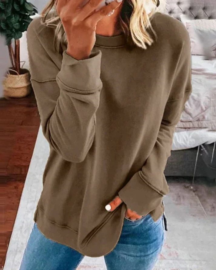Damen Oversized Sweatshirt mit Langen Ärmeln - Braun