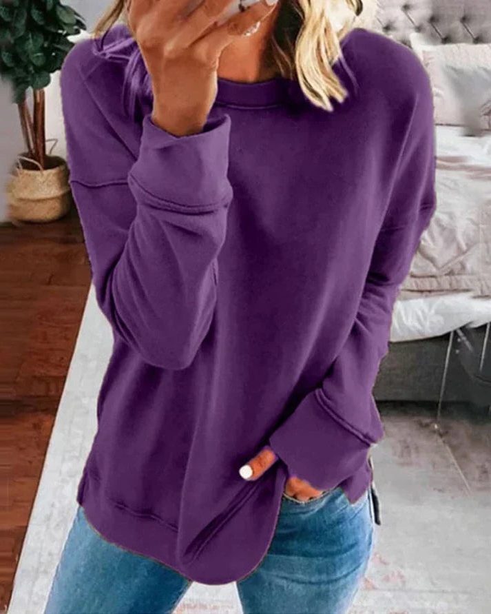 Damen Oversized Sweatshirt mit Langen Ärmeln - Lila