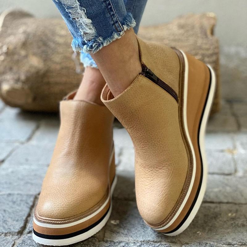 Damen Chelsea Stiefeletten mit Plateau - Beige