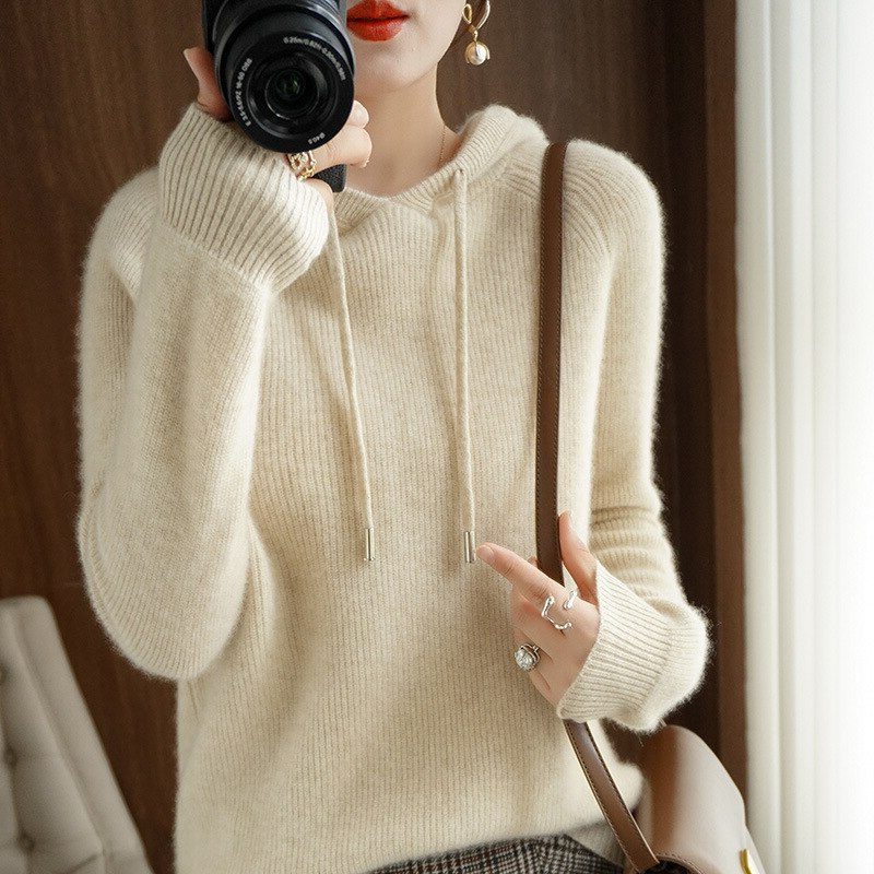 Damen Kapuzenpullover mit Gerippter Strick