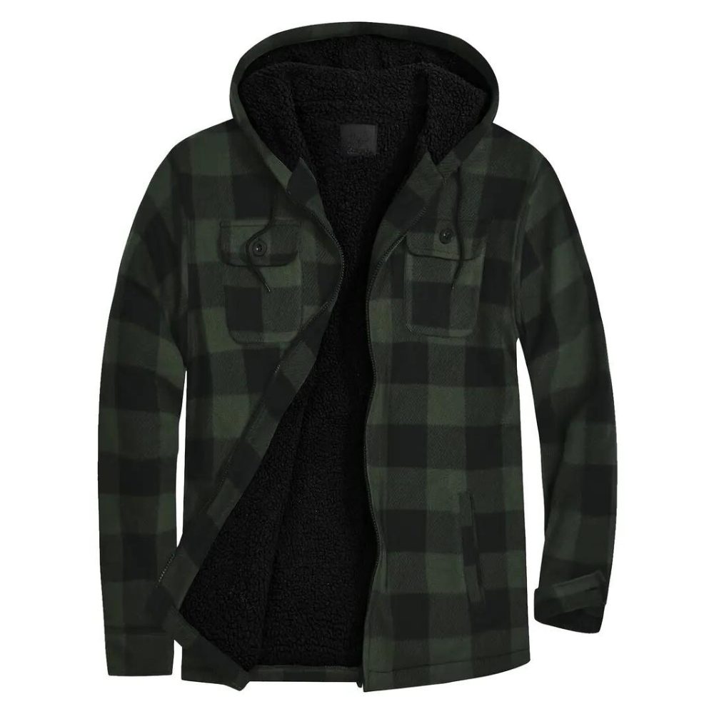 Herren Karierte Jacke mit Kapuze und Reissverschluss