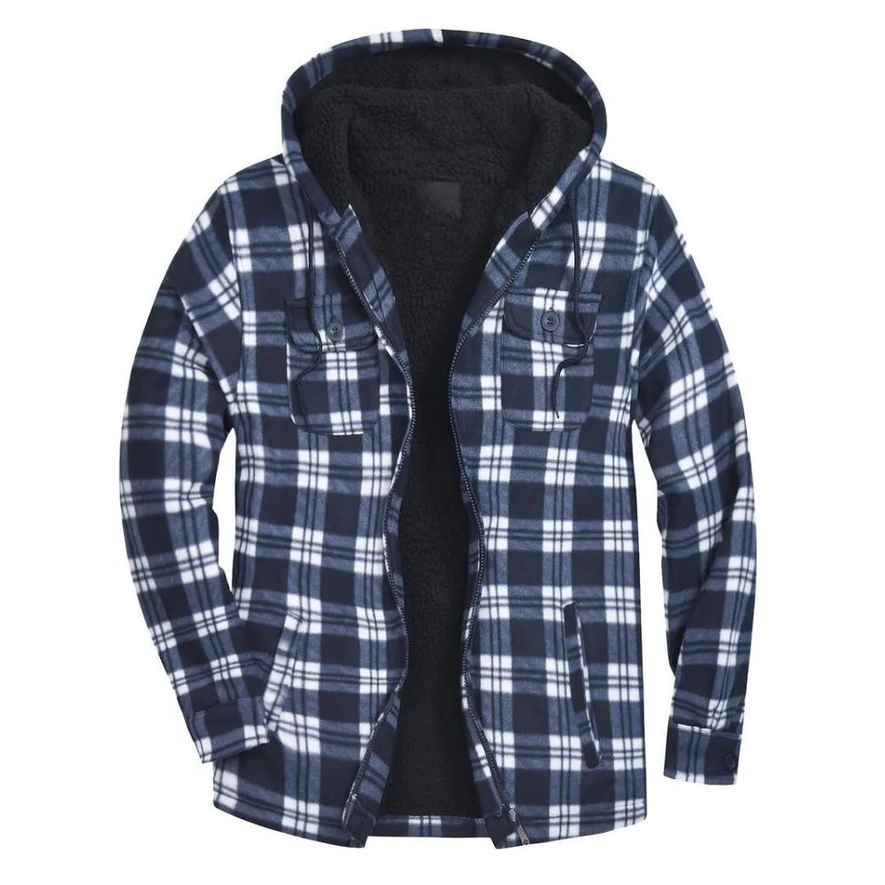 Herren Karierte Jacke mit Kapuze und Reissverschluss