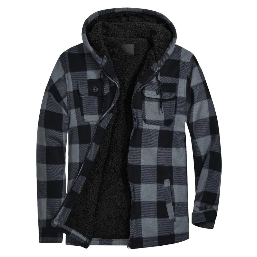 Herren Karierte Jacke mit Kapuze und Reissverschluss - Grau