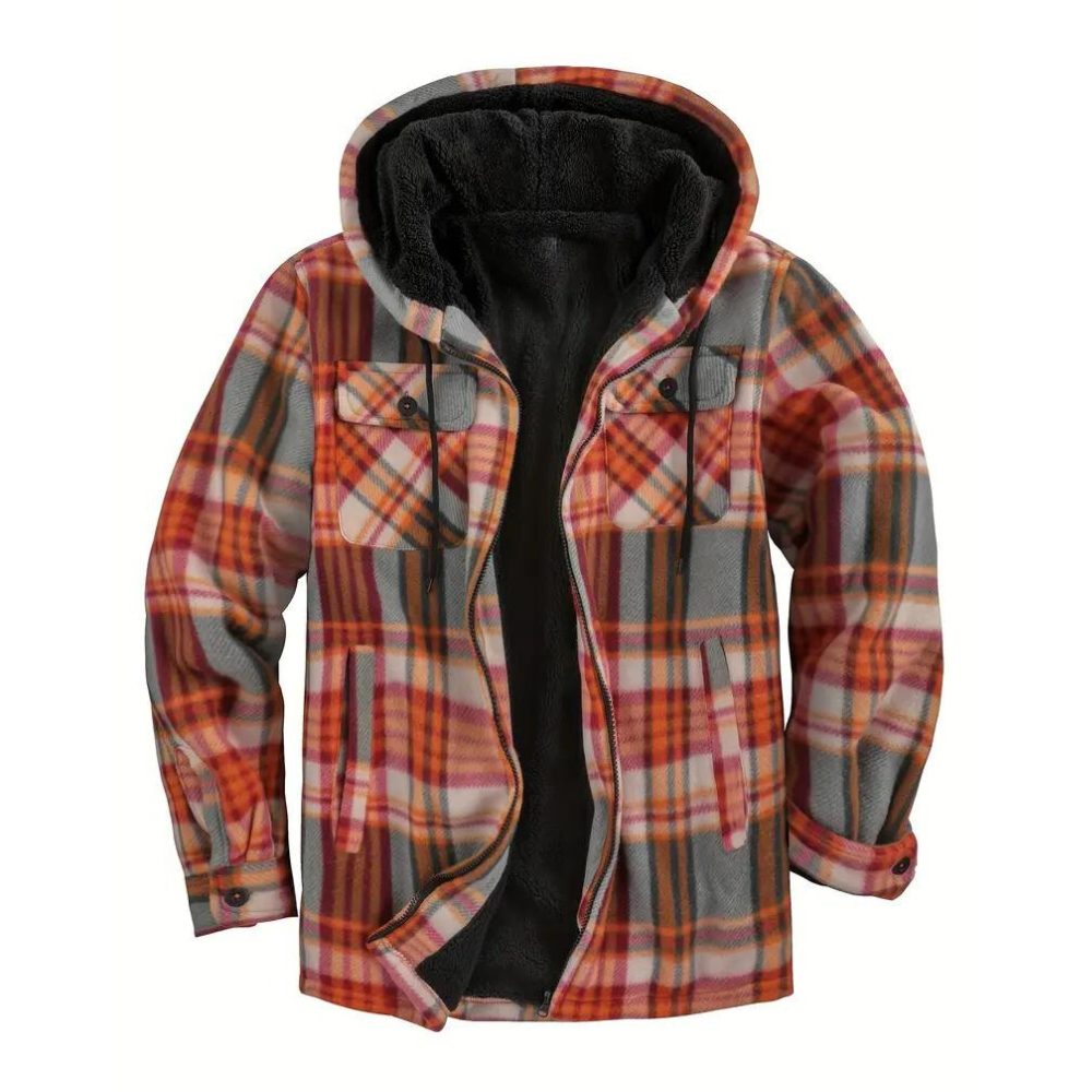 Herren Karierte Jacke mit Kapuze und Reissverschluss - Rostern