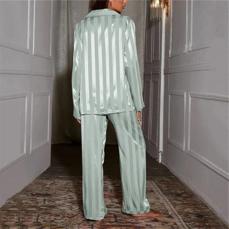Damen Pyjama Set mit V-Ausschnitt und Langen Ärmeln - View 6