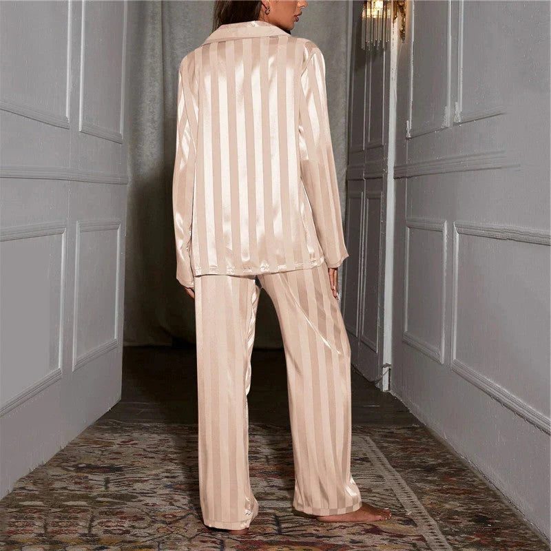 Damen Pyjama Set mit V-Ausschnitt und Langen Ärmeln - View 8