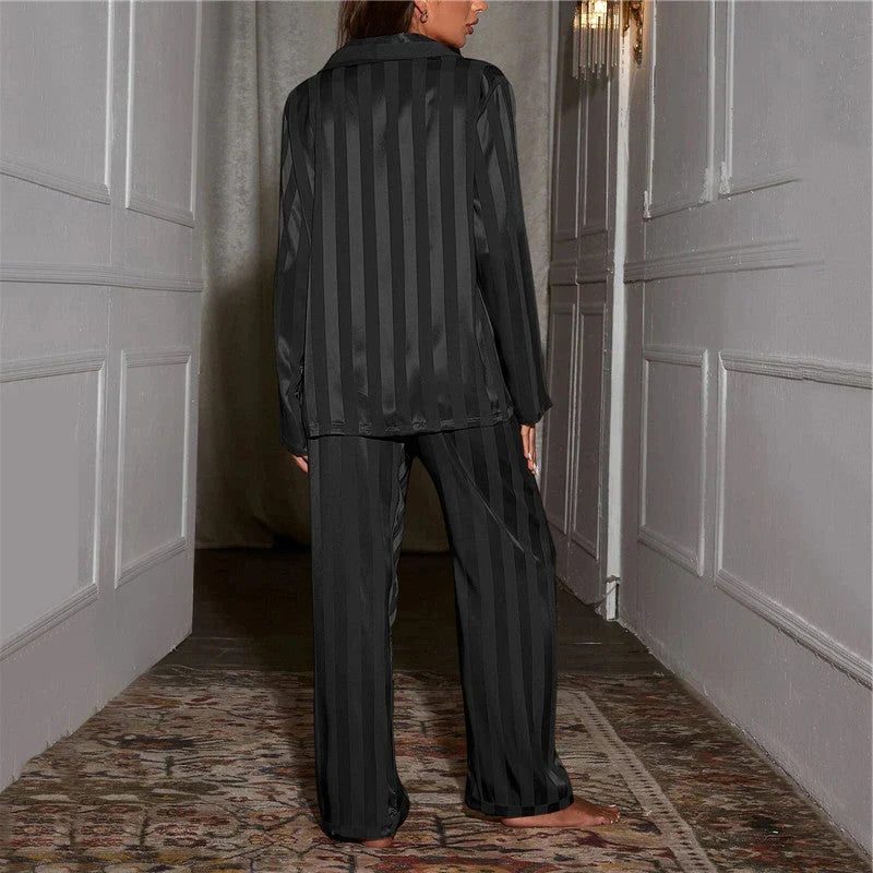 Damen Pyjama Set mit V-Ausschnitt und Langen Ärmeln