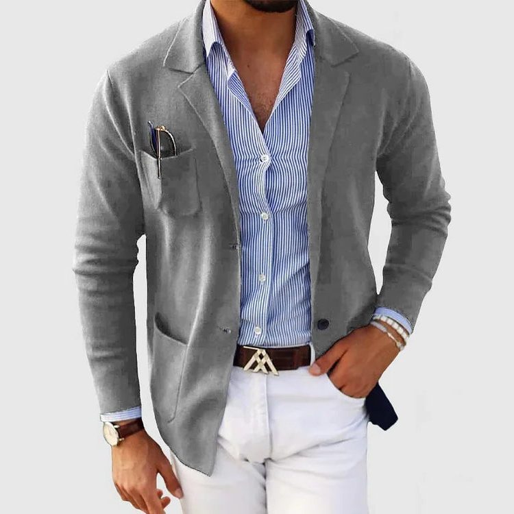 Baumwoll-Blazer mit Reverskragen und Fronttaschen für Herren - Grau