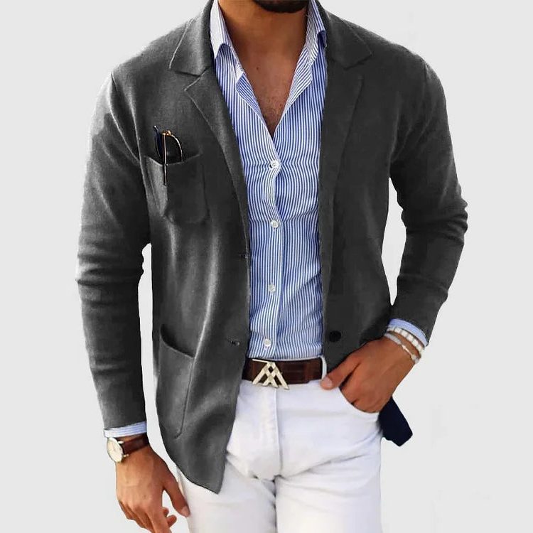 Baumwoll-Blazer mit Reverskragen und Fronttaschen für Herren - Dunkelgrau