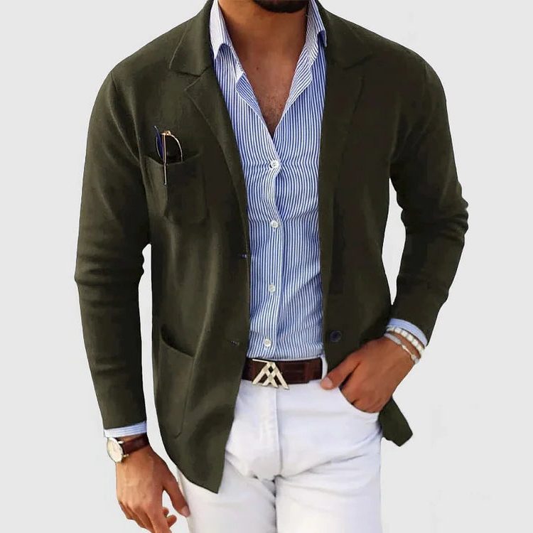 Baumwoll-Blazer mit Reverskragen und Fronttaschen für Herren - Dunkelgrün