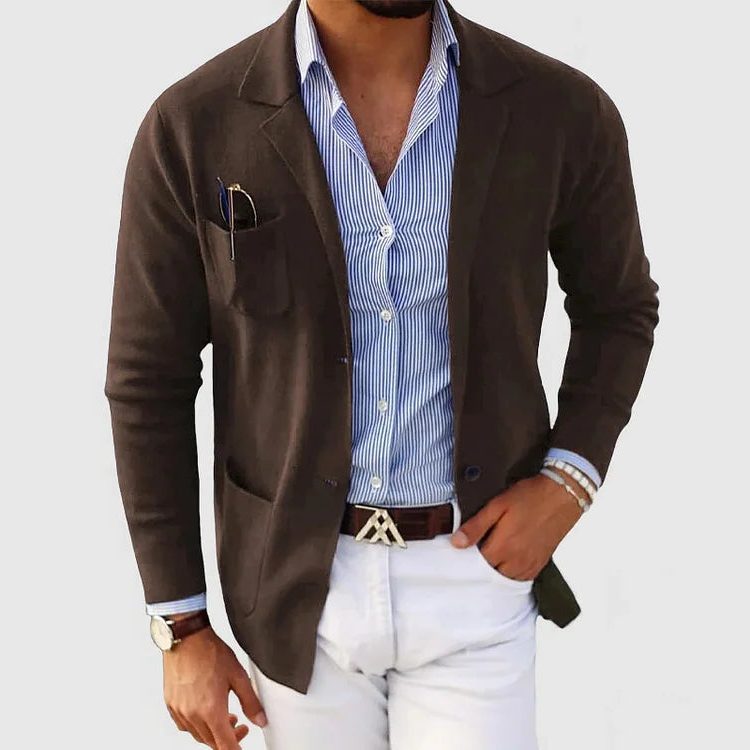 Baumwoll-Blazer mit Reverskragen und Fronttaschen für Herren - Braun